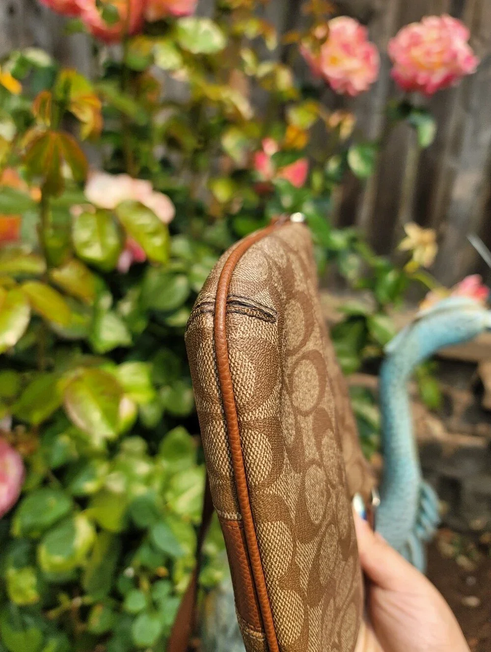 Coach Signature Stripe Tan Crossbody